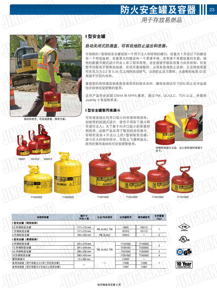 JUSTRITE，美國(guó)杰斯瑞特，justriteI型安全罐,柴油汽油存放罐，酒精松香水安全存儲(chǔ)罐，防火安全罐，防爆安全罐